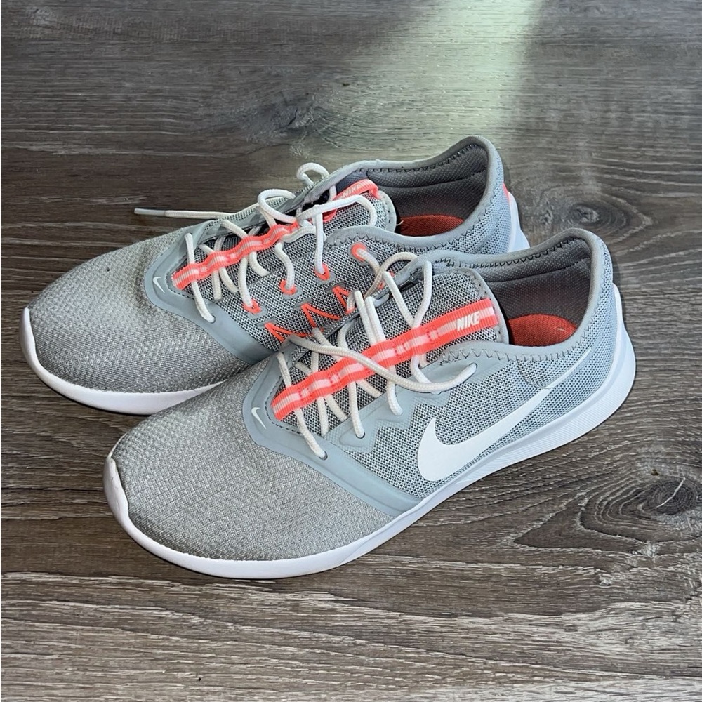 Nike Light Gray and White Sneakers with neon orange Accents